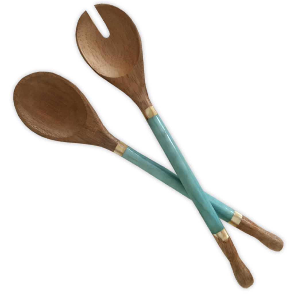 Salad Servers- Capiz Shell  & Durian Wood-Aqua (Indonesia)