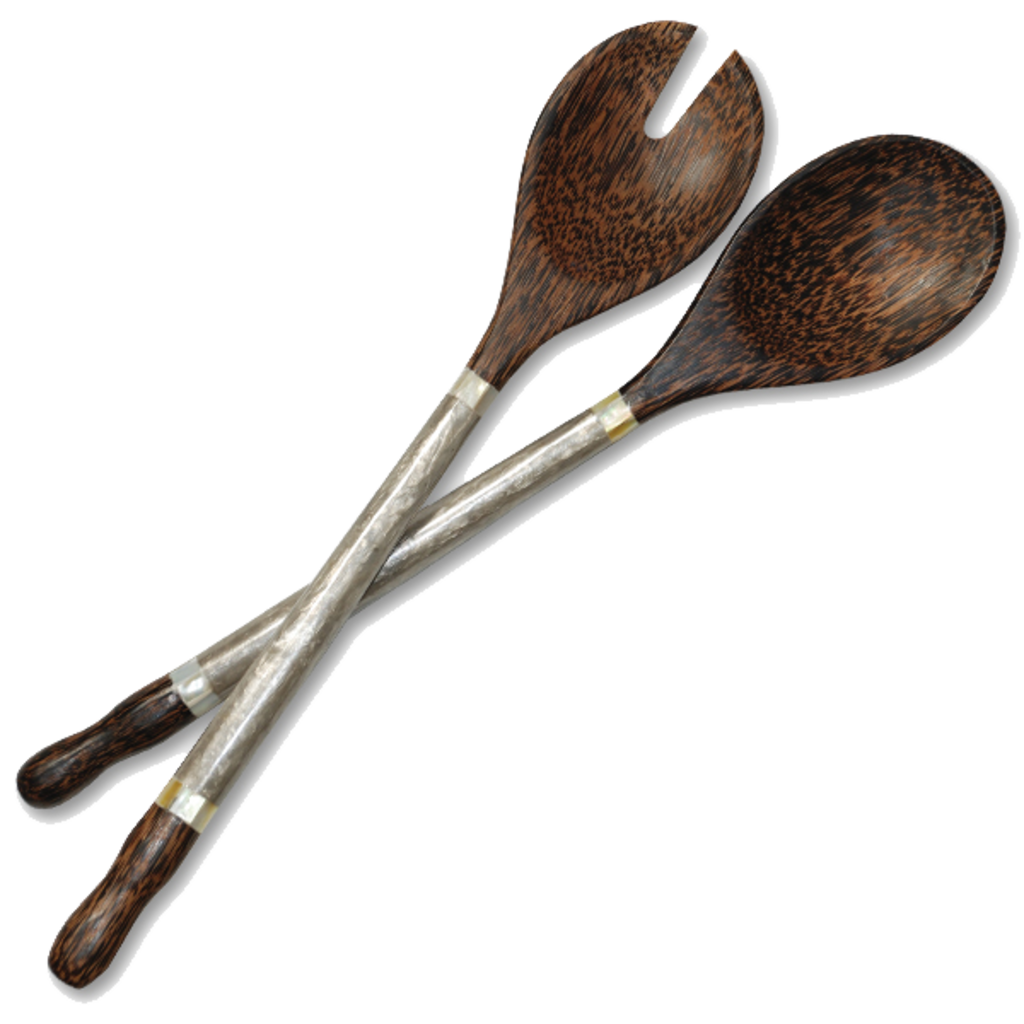 Salad Servers- Capiz Shell & Palm Wood-Silver (Indonesia)