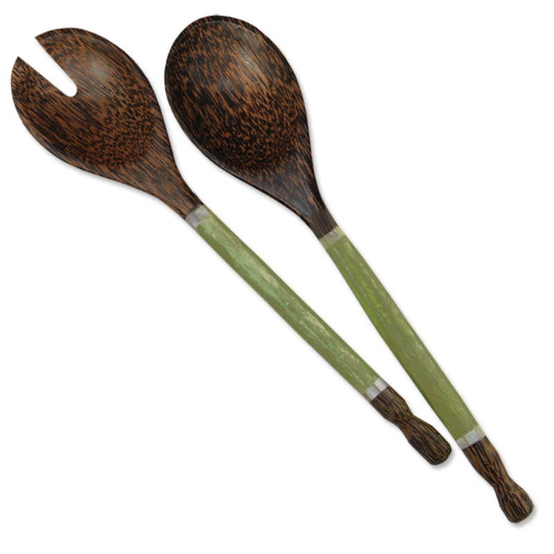 Salad Servers- Capiz Shell & Palm Wood-Olive (Indonesia)