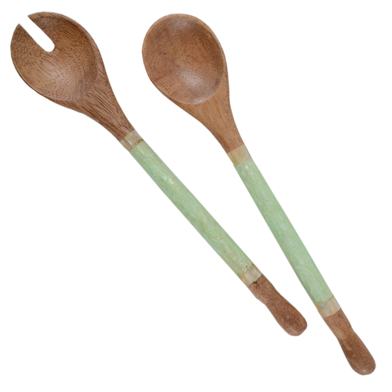 Salad Servers- Capiz Shell & Durian Wood-Pistachio (Indonesia)