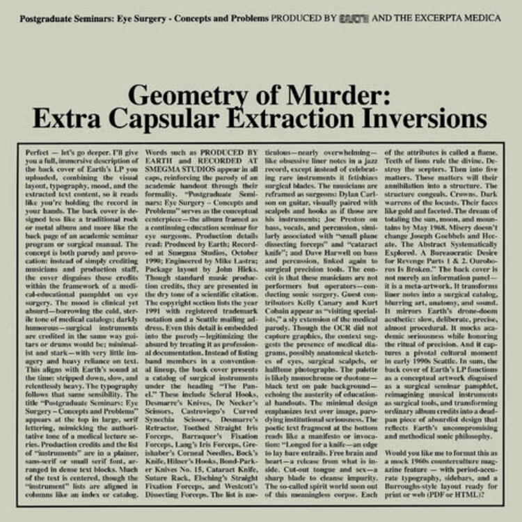 Earth X Black Noi$e - Geometry of Murder: Extra Capsular Extraction Inversions 2LP (clear vinyl)