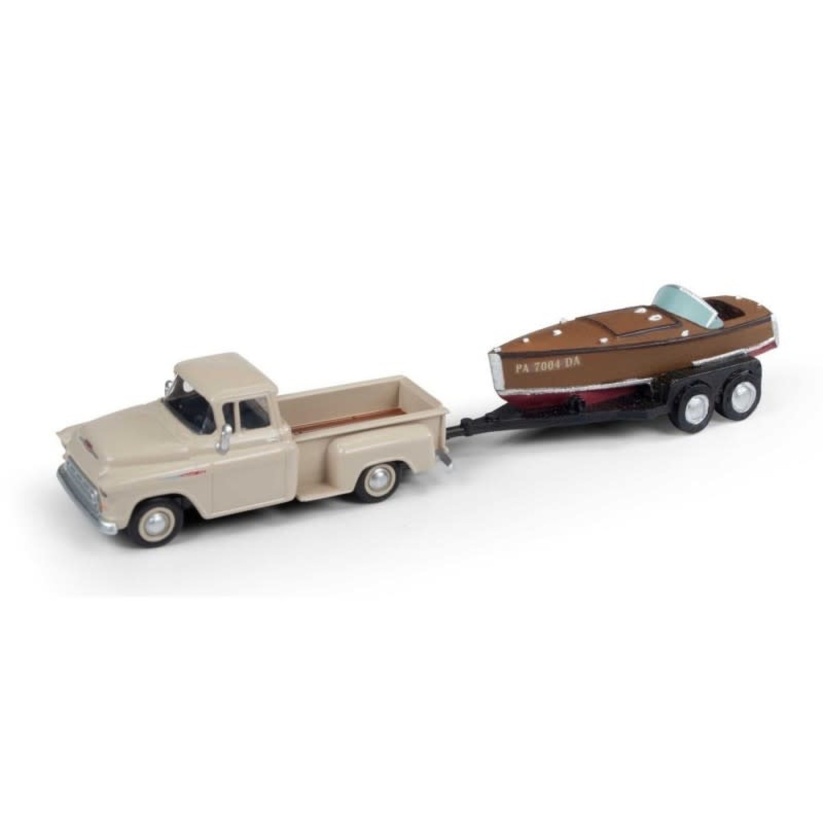 Classic Metalworks '57 Chevy Stepside Pickup w/ Boat & Trailer Beige HO - Clearance