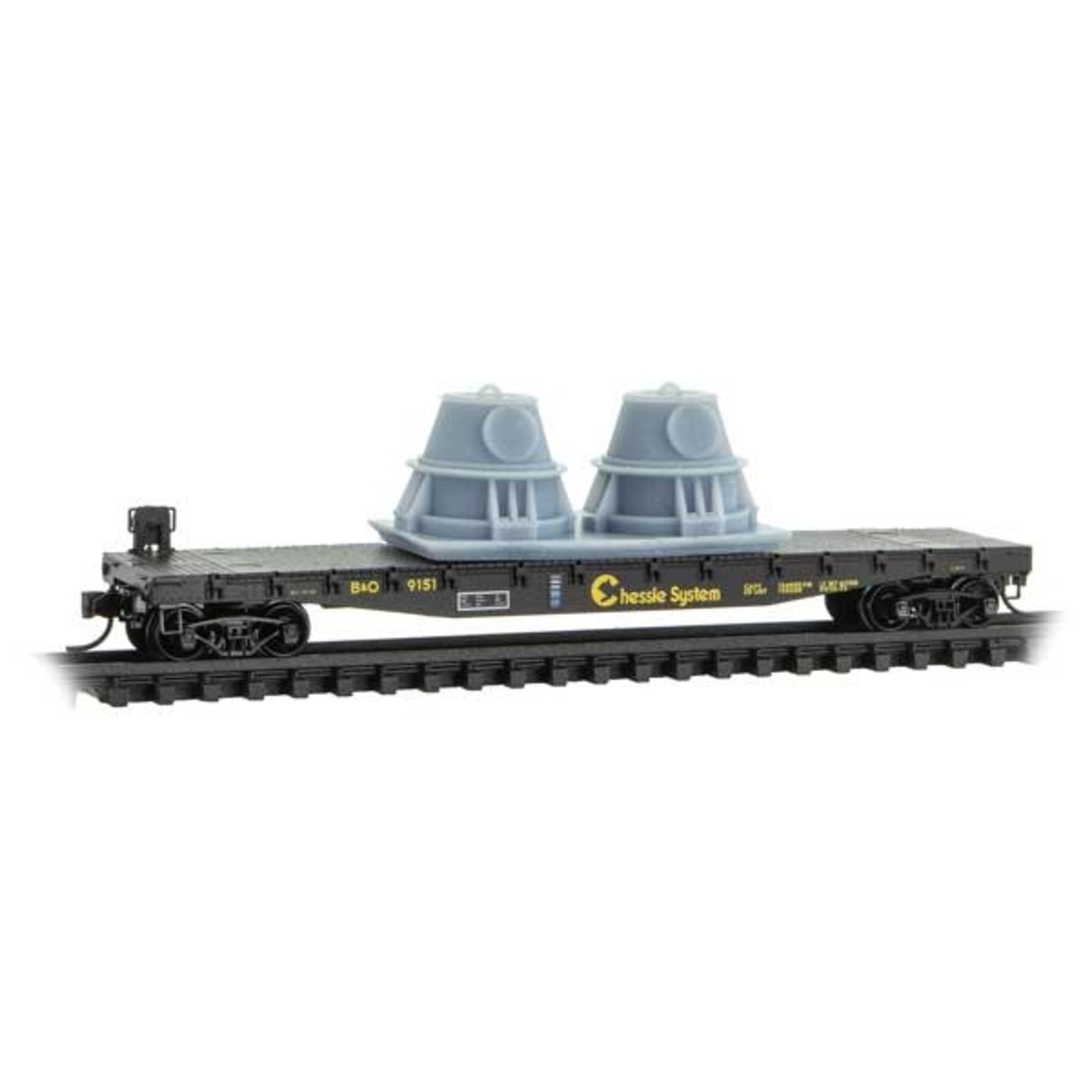 Micro Trains N  50' Fishbelly-Side Flatcar w/Side Brake Wheel & Vessel Head Load B&O #9151