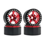 Hobby Details 1.9 Aluminum Beadlock Wheels - 5 Stars (4) (Red / Black ring)