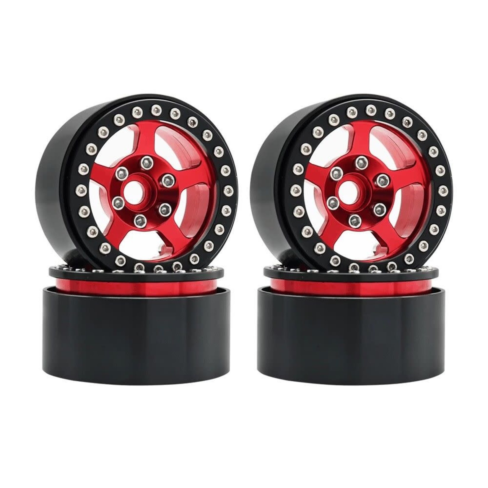 Hobby Details 1.9" Aluminum Beadlock Wheels - 5 Stars (4) (Black Red)