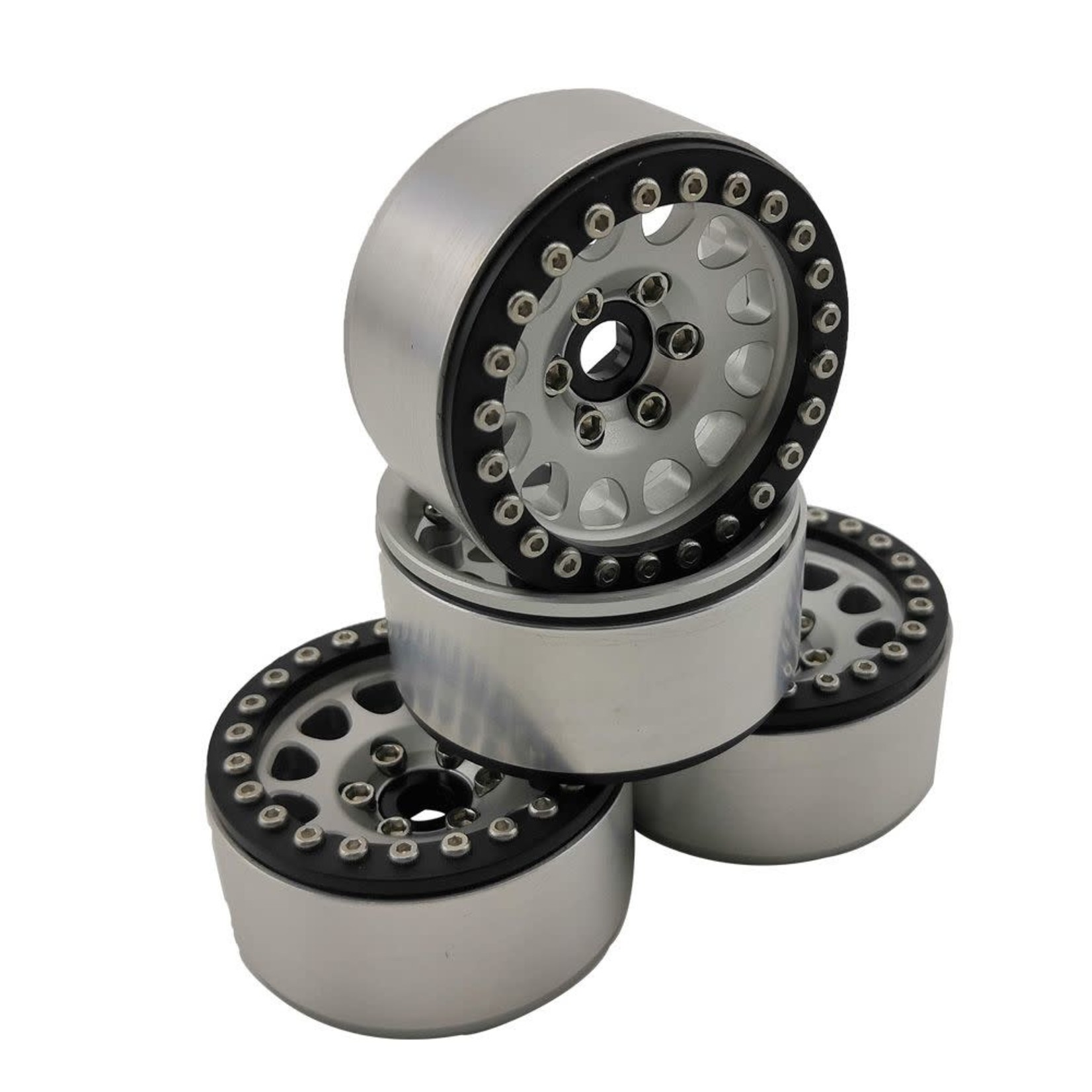 Hobby Details 1.9" Aluminum Beadlock Wheels - M105  Silver  (4) (Black ring)