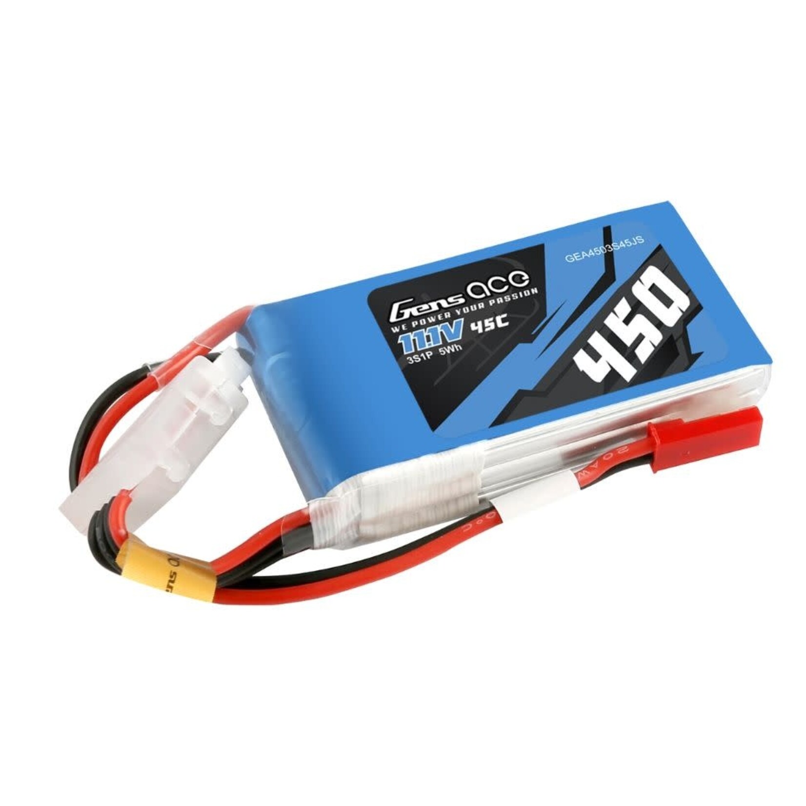 Gens Ace 11.1V 450mAh 3S 45C LiPo w/JST soft case