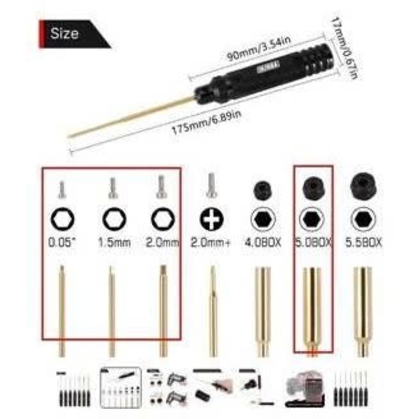 Hobby Details TRX-4M Tool Kit Hex 0.05"/1.5mm/2.0mm and 5.0mm Nut Driver Steel, Chrome Plated