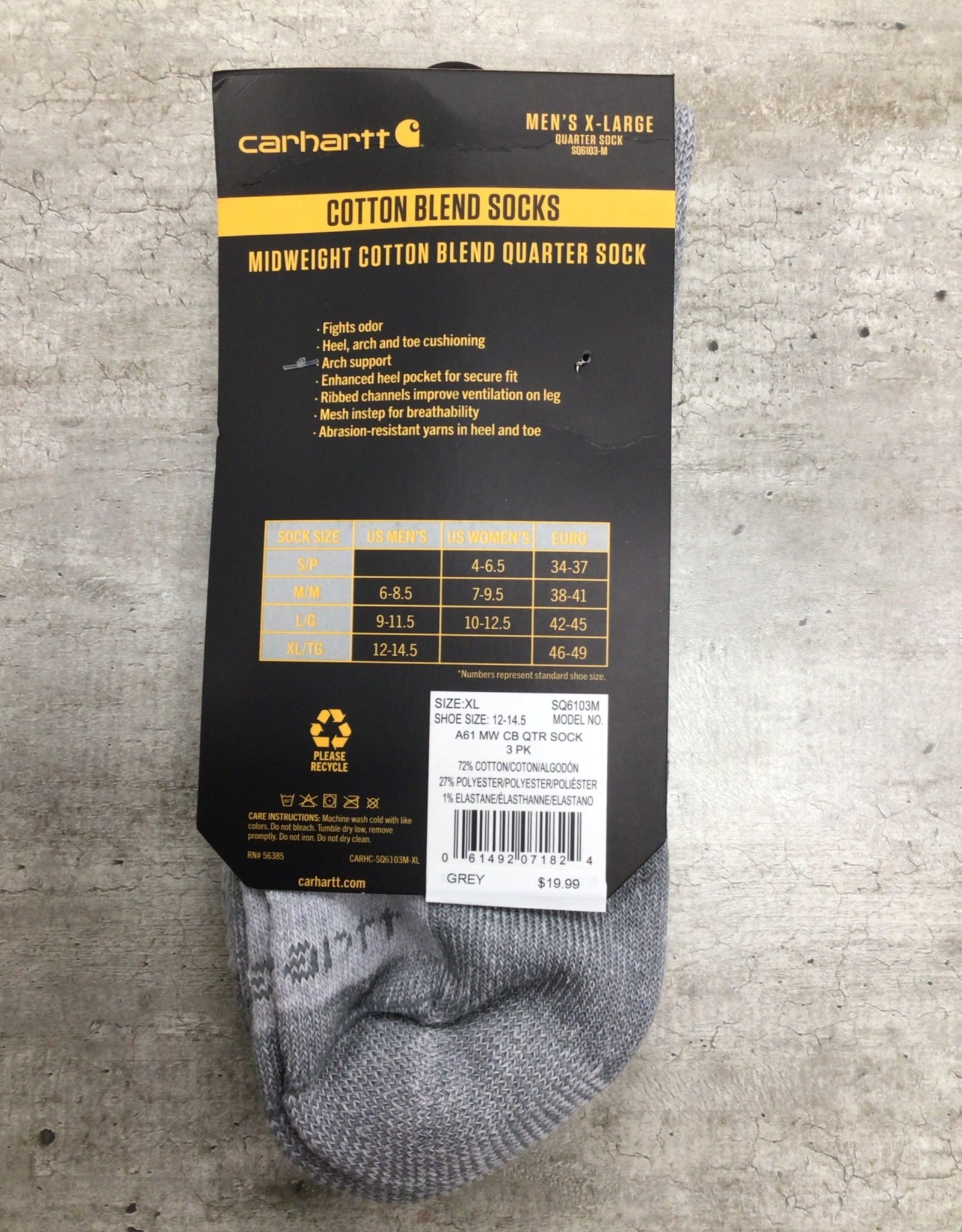 Carhartt Carhartt SQ6103M Midweight Cotton Blend Quarter Sock 3pk Men’s