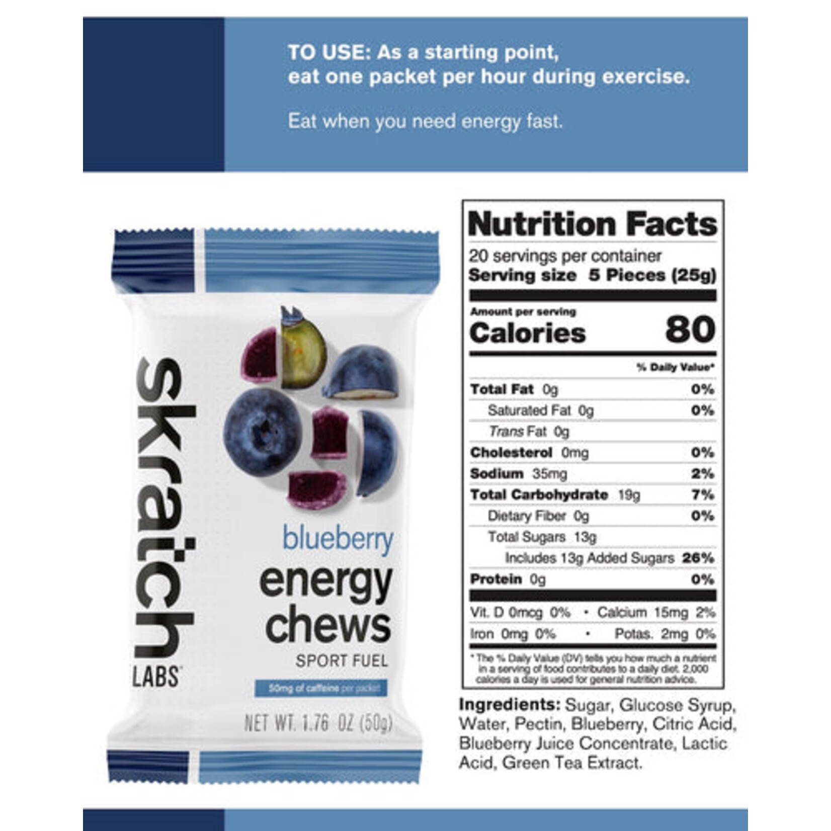 Skratch Labs Energy Chews: Blueberry with Caffeine