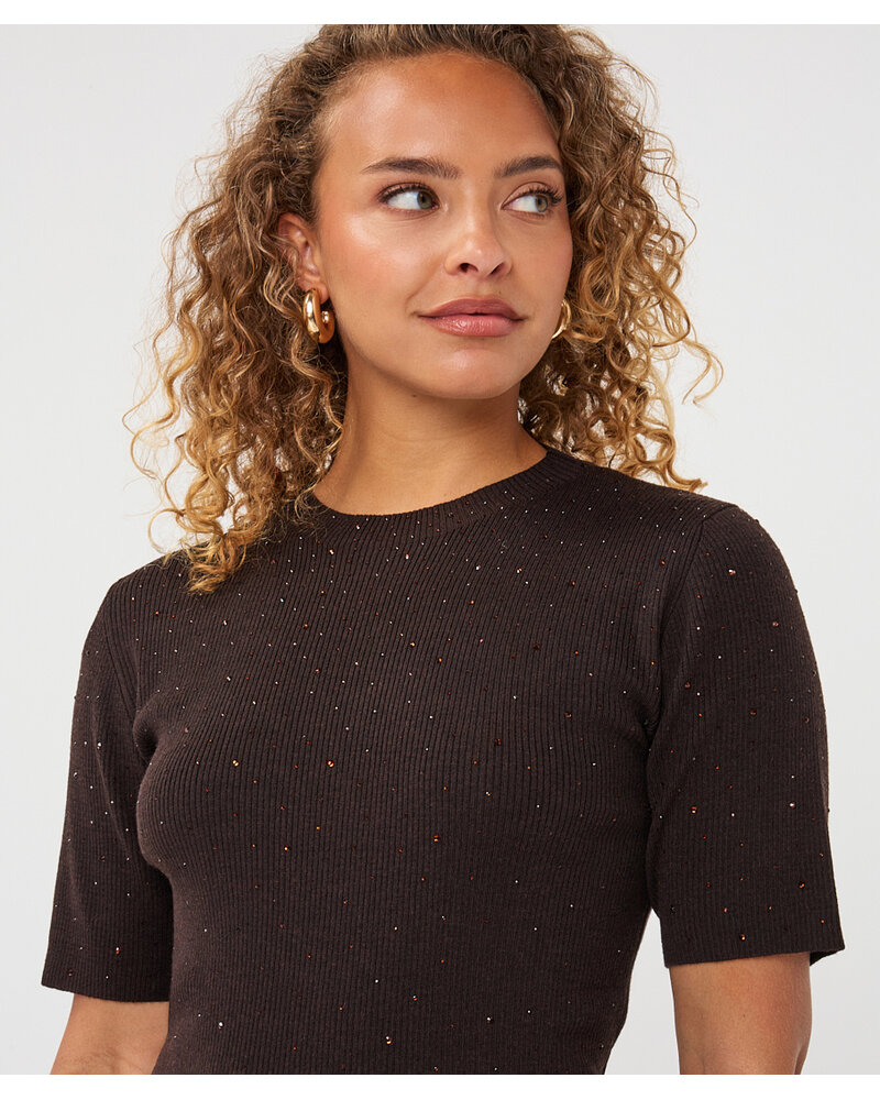 Esqualo T-shirt en jersey côtelé avec strass F2602539