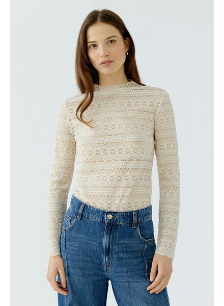 Oui T-Shirt à manches longues en dentelle