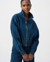 Joseph Ribkoff Denim Funnel-Neck Bomber Jacket-263634
