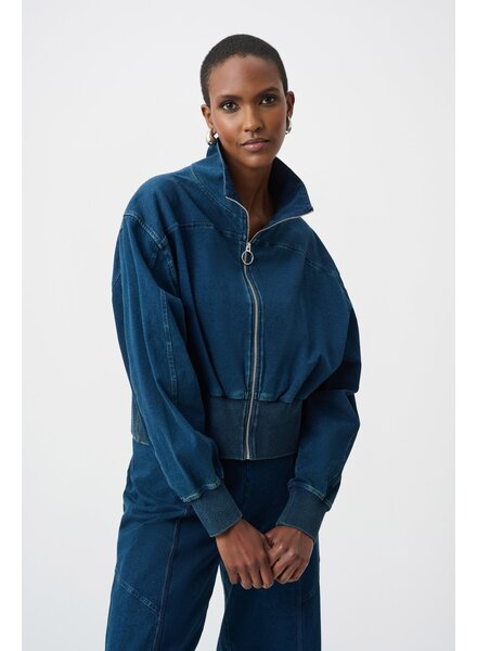 Joseph Ribkoff Denim Funnel-Neck Bomber Jacket-263634