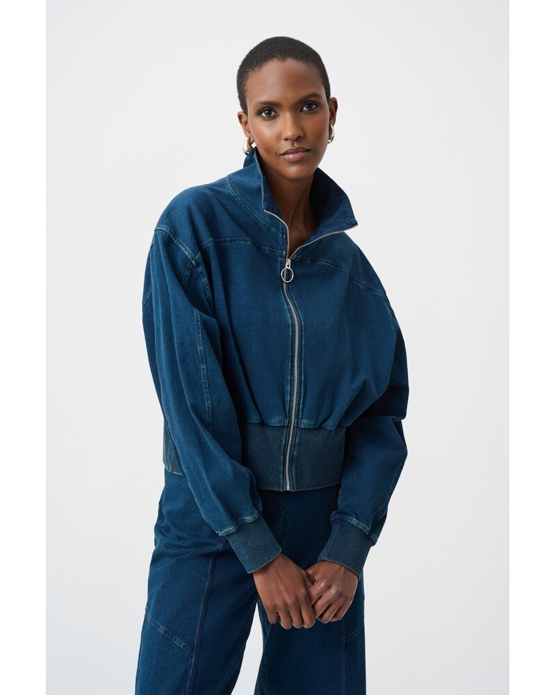 Joseph Ribkoff Denim Funnel-Neck Bomber Jacket-263634