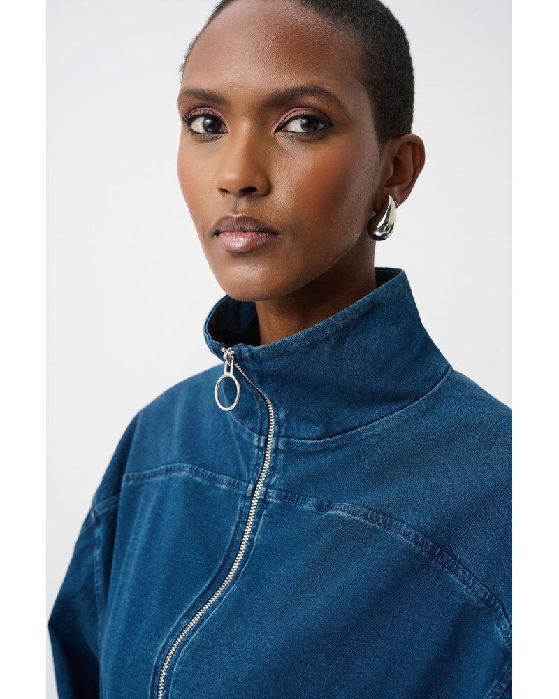 Joseph Ribkoff Denim Funnel-Neck Bomber Jacket-263634