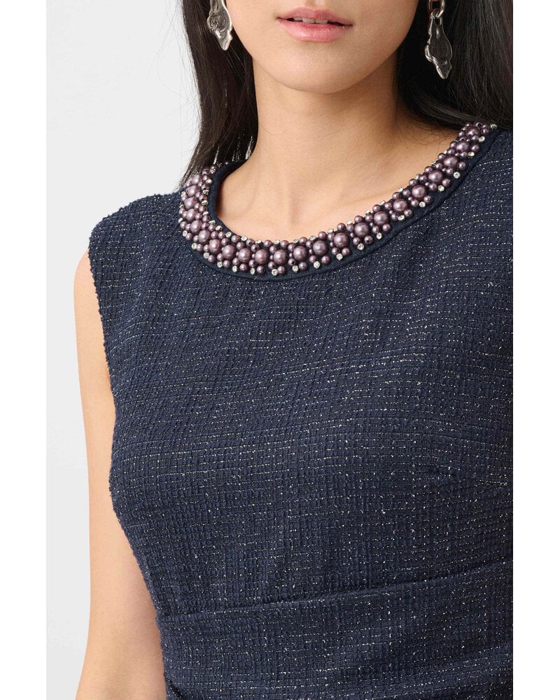 Joseph Ribkoff Lurex Boucle Flounce Dress with Pearl Trim-263092
