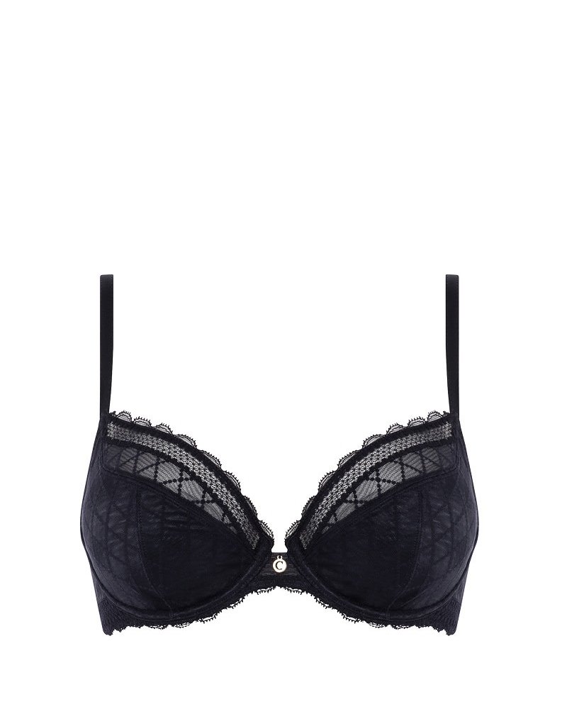 Chantelle Chic Sexy Underwire 3-Part Cup Lace Plunge Bra Black