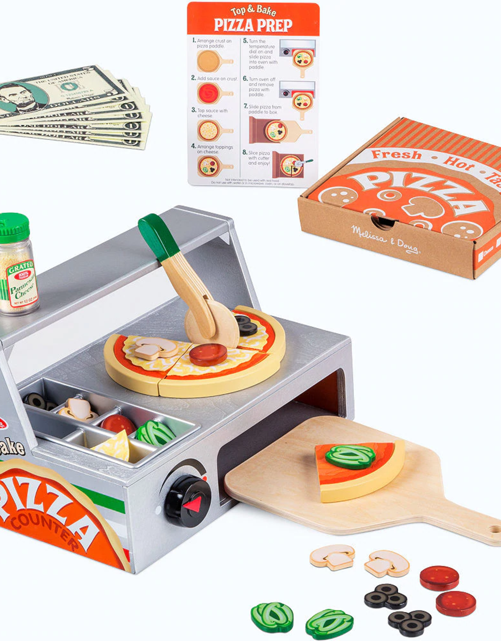 melissa & doug top and bake wooden pizza counter play food set