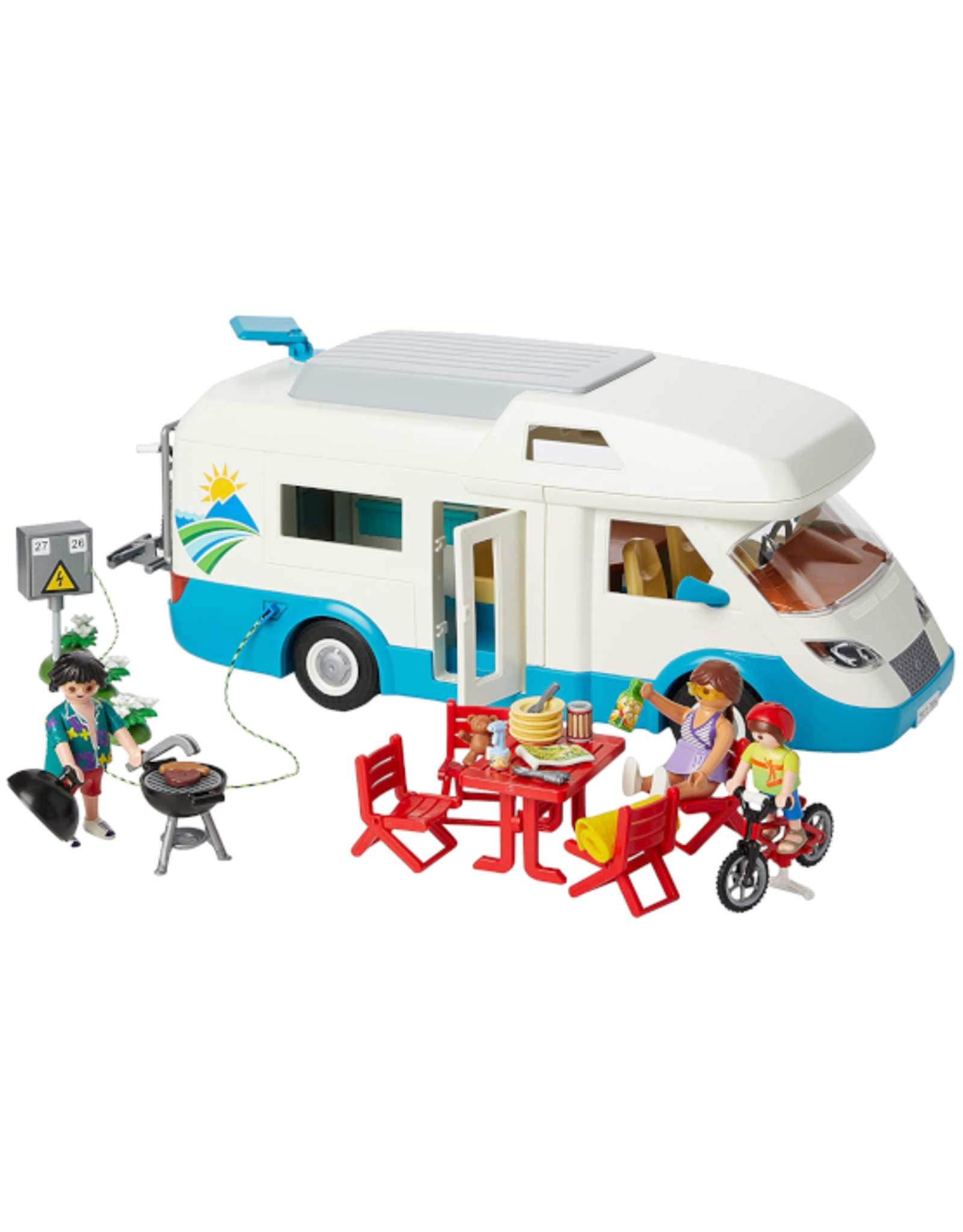 PLAYMOBIL Family Fun 70088 Family Motorhome & City Life 70281 Adventure  Playground with Climbing Wall, Tyre Swing and Slide, from 4 Years:  : Toys