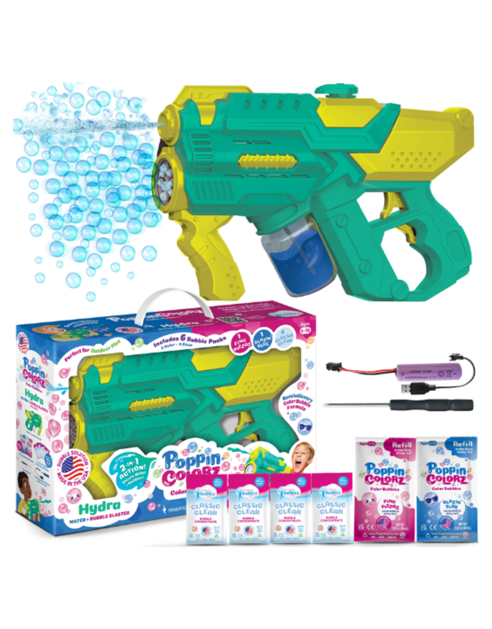South Beach Bubbles - Poppin Colorz Hydra 2-in-1 Bubble Blaster