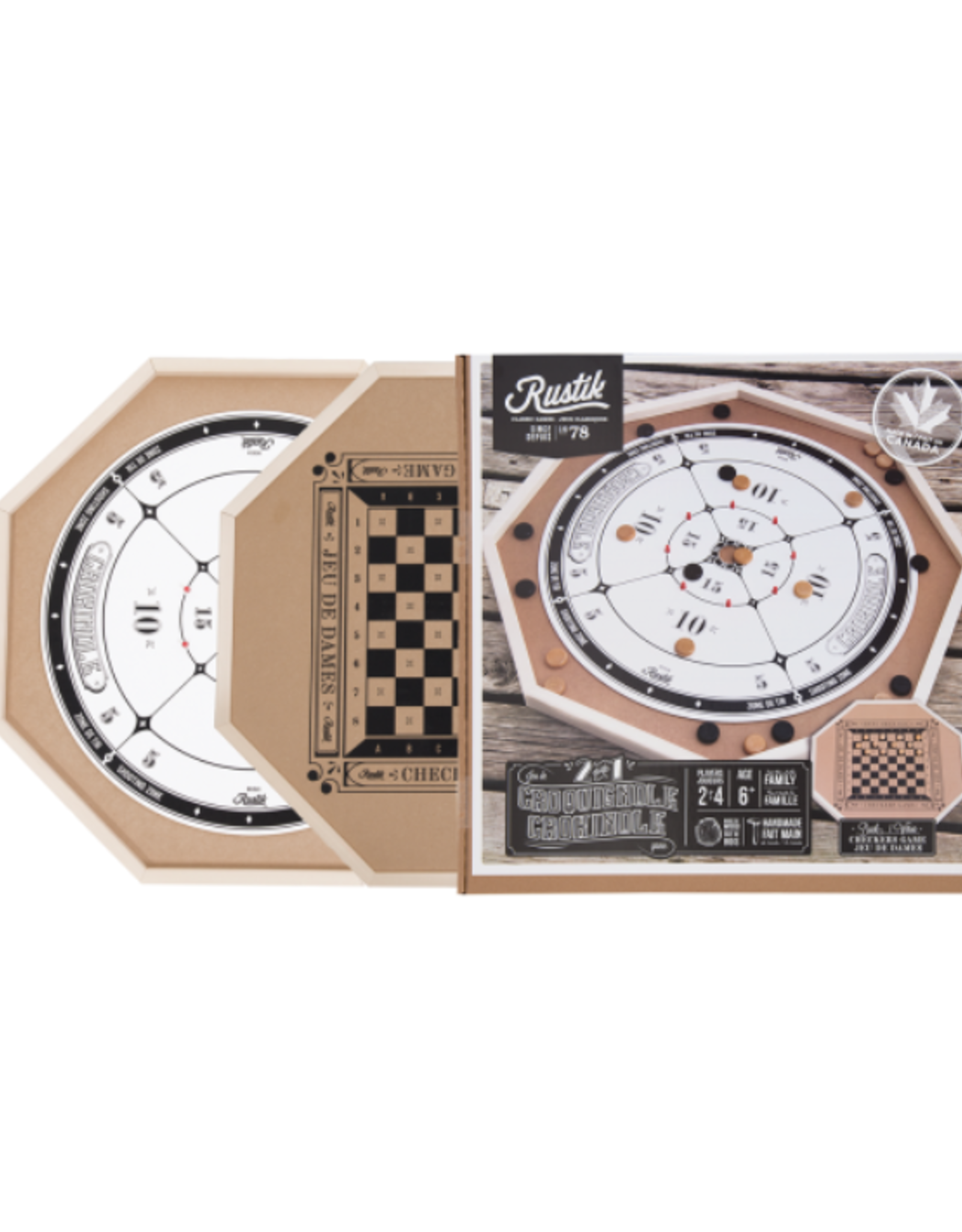 Rustik - 3in1 Deluxe Crokinole Chess & Checkers