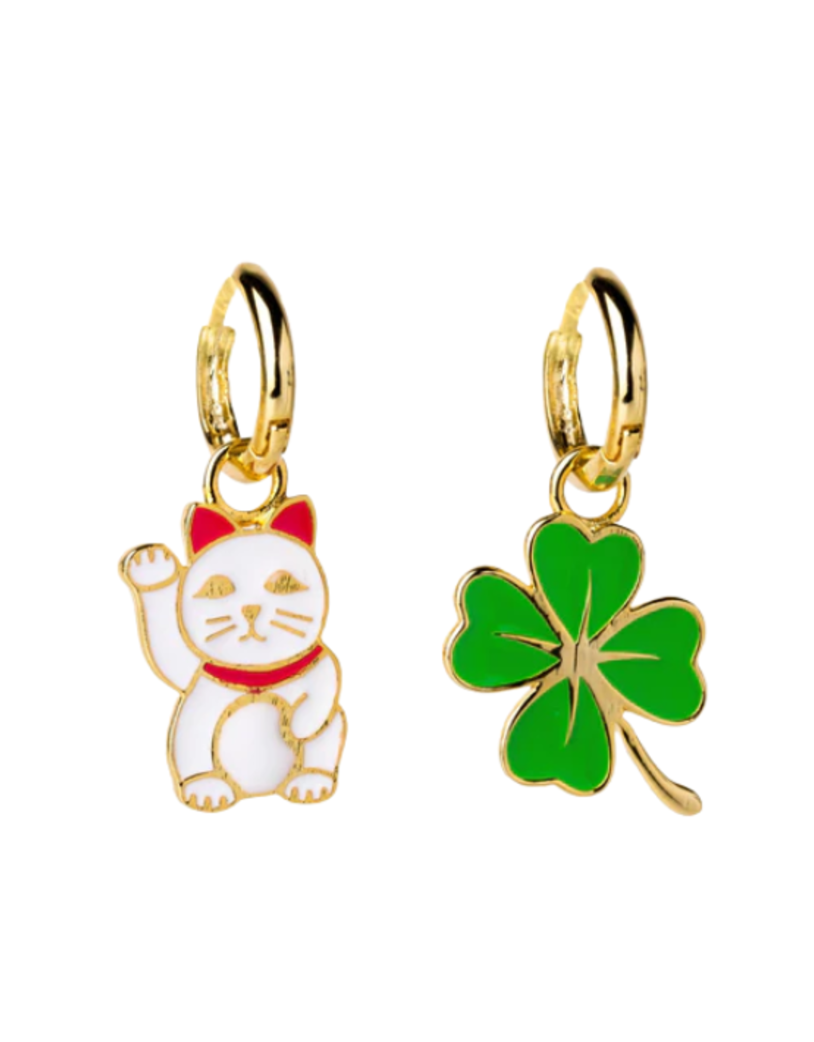 Yellow Owl Workshop Yellow Owl Workshop - Lucky Cat & Clover Hoop Earrings