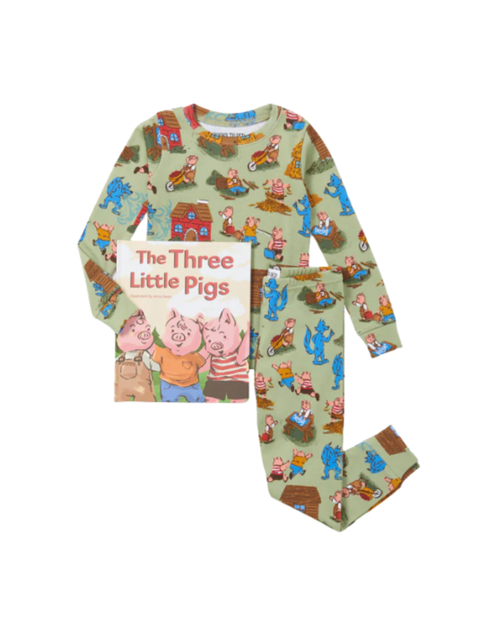 Books to Bed Books to Bed - Three Little Pigs Pajama Set Flat Pack With Book Size 6