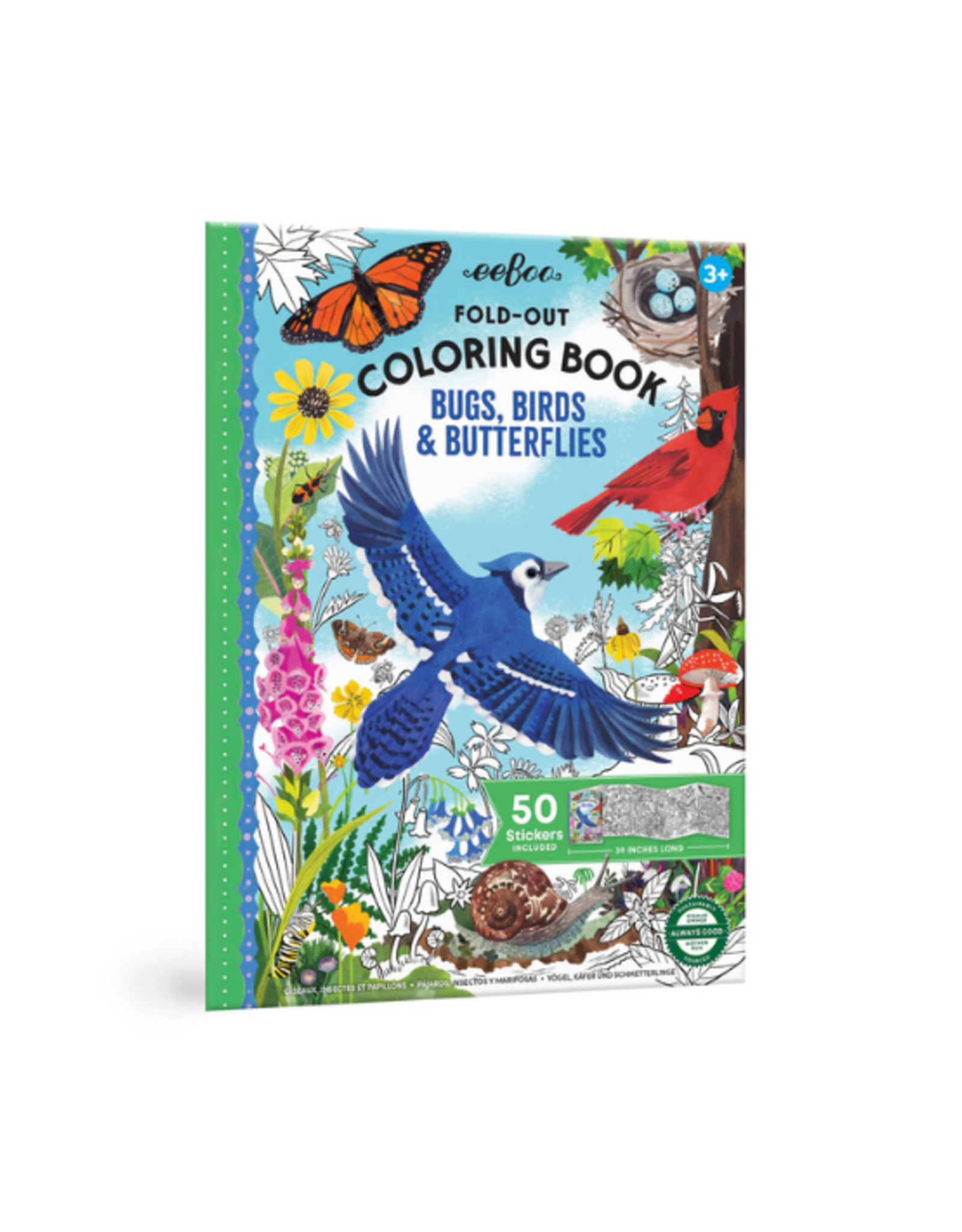 eeBoo Eeboo - Bugs, Birds, & Butterflies Fold-Out Coloring Book
