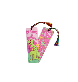 Turtle Soup Reading Is Rawrsome Dinosaur Bookmark with Tassel