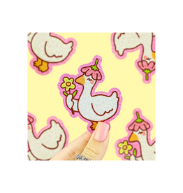 Turtle Soup Floral Duck Glitter Vinyl Sticker