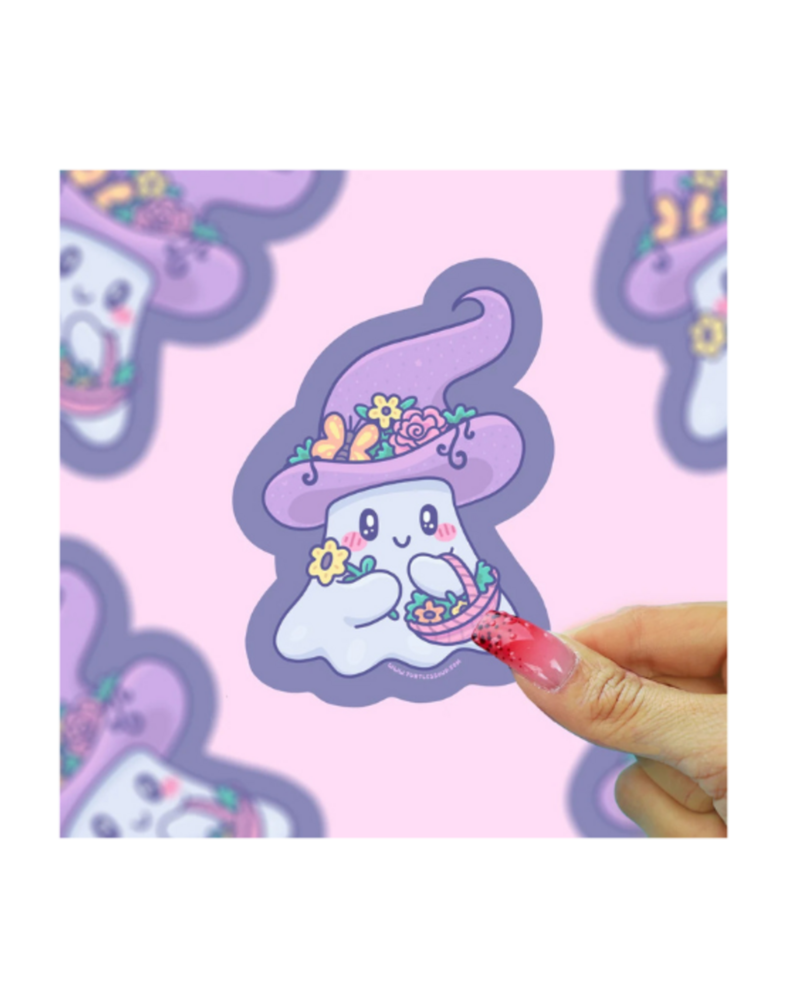Turtle Soup Turtle's Soup - Cottagecore Pastel Floral Ghost Vinyl Sticker