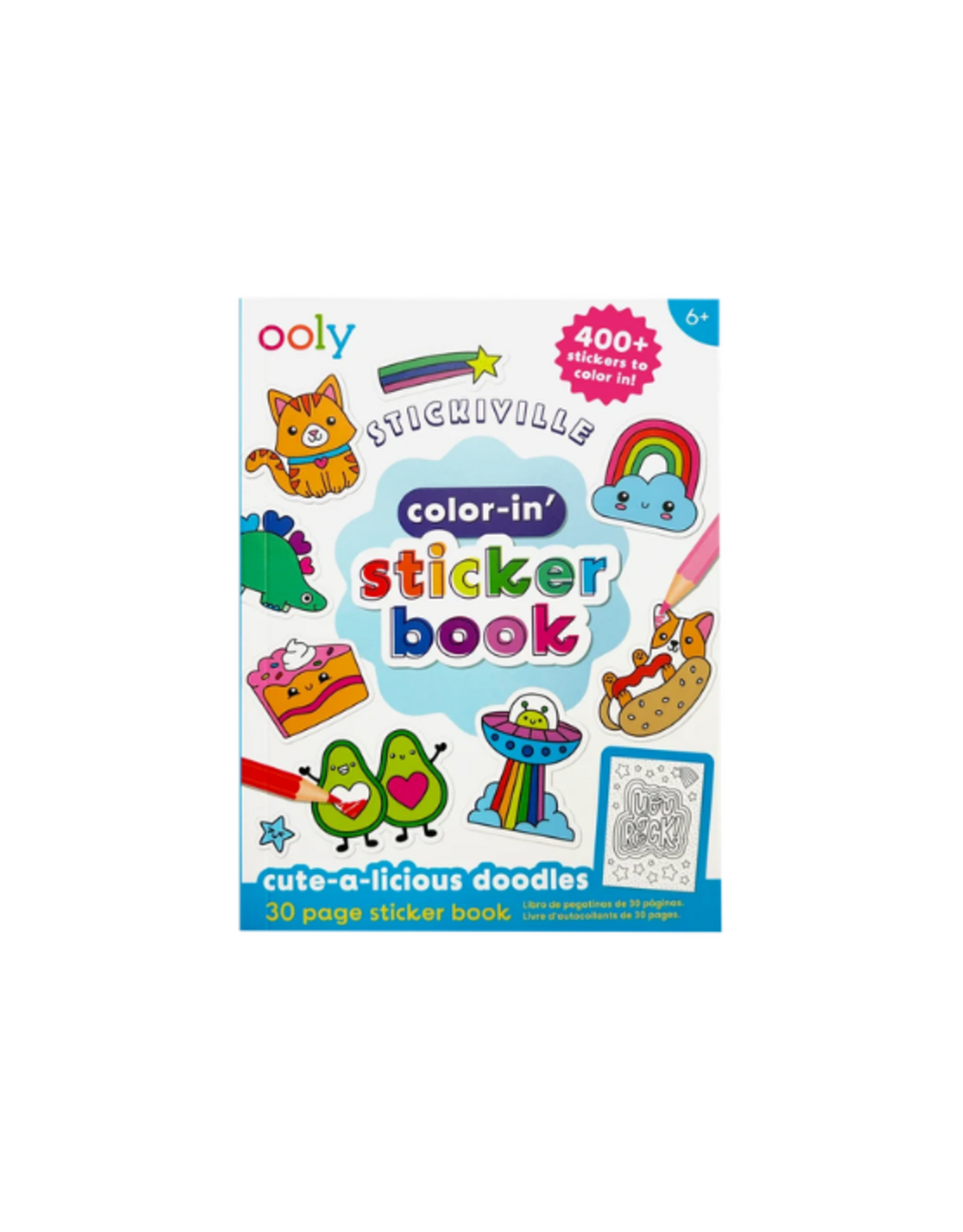 Ooly Ooly - Stickiville Color-In' Sticker Book - Cute-A-Licious Doodles