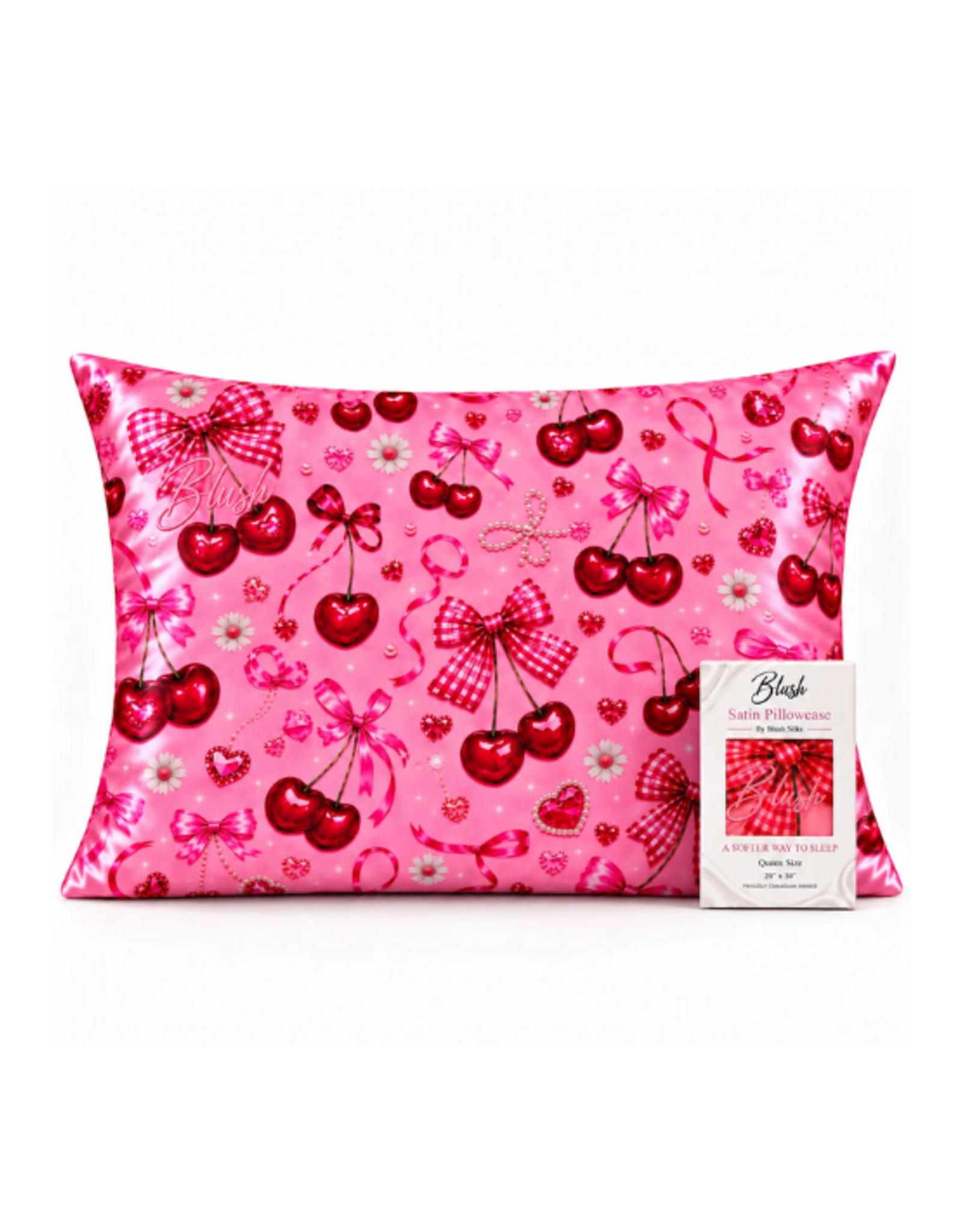 Blush Silks Blush Silks - Satin Pillowcases - Cherry Bows