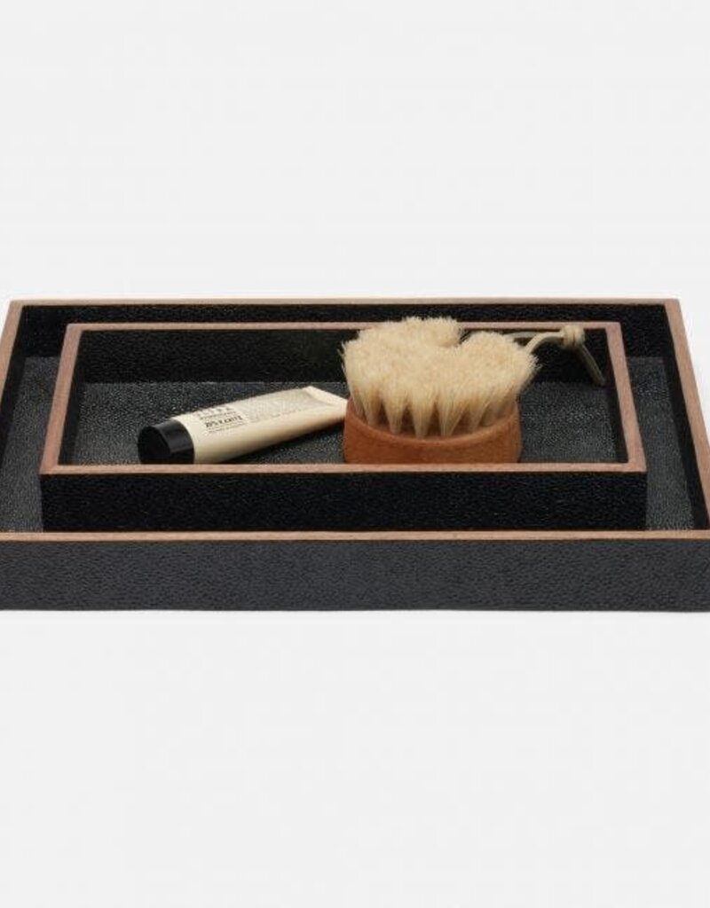 Pigeon & Poodle Manchester Rectangular Tray Black Faux Shagreen 10"L x 6"W x 1.5"H