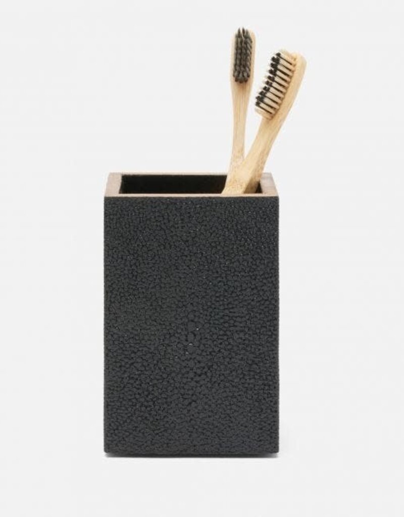 Pigeon & Poodle Manchester Brush Holder Black Faux Shagreen 3"L x 3"W x 4.5"H