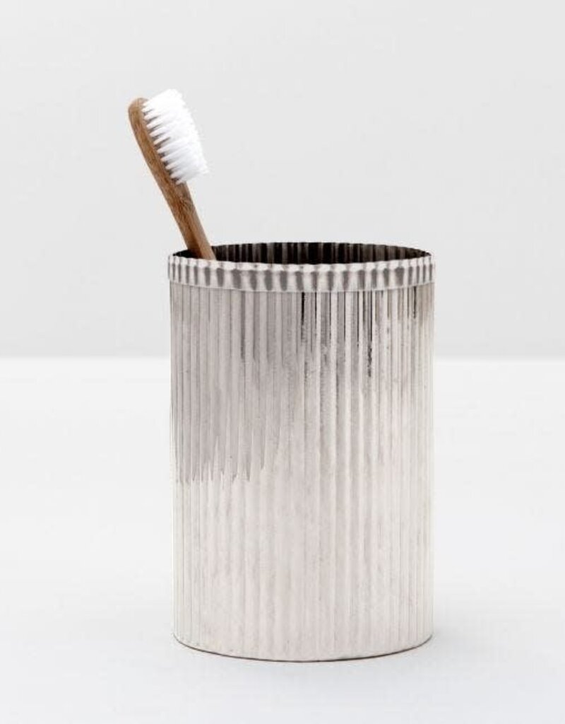 Pigeon & Poodle Redon Brush Holder Shiny Nickel 3"D x 4.5"H