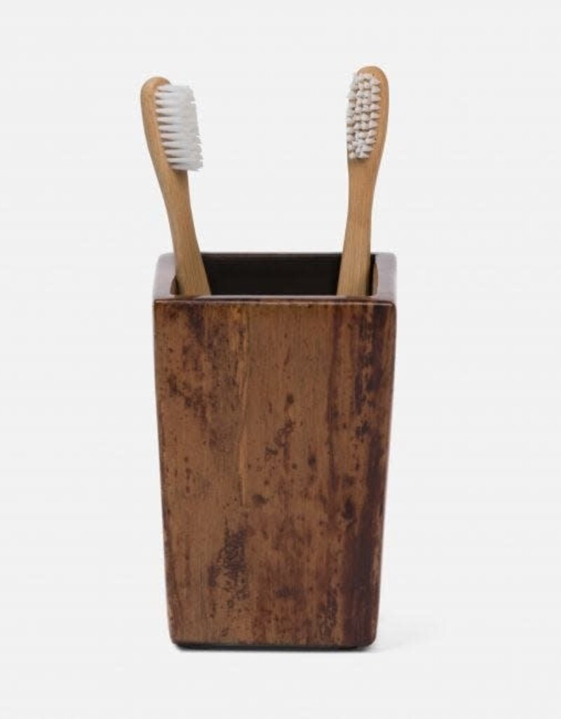 Pigeon & Poodle Varadero Dark Banana Leaf Collection Brush Holder4"L x 4"W x 5.5"H