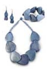 K & K Set of 3 : Blue Wood Raindrop Necklace, Earring & Bracelet set