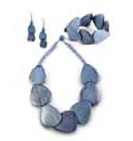 K & K Set of 3 : Blue Wood Raindrop Necklace, Earring & Bracelet set
