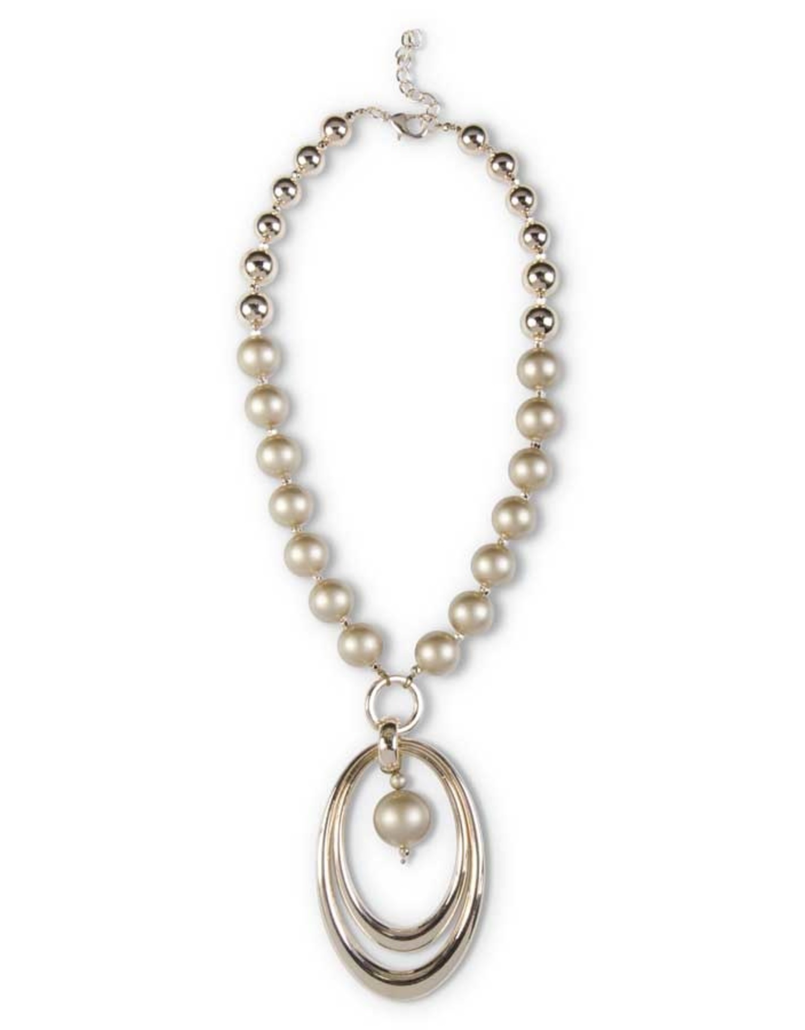 K & K Necklace: Matte Gold Bead w/Oval & Bead Pendant - 12"L w/2"L Extender w/5"L Pendant