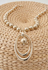 K & K Necklace: Matte Gold Bead w/Oval & Bead Pendant - 12"L w/2"L Extender w/5"L Pendant