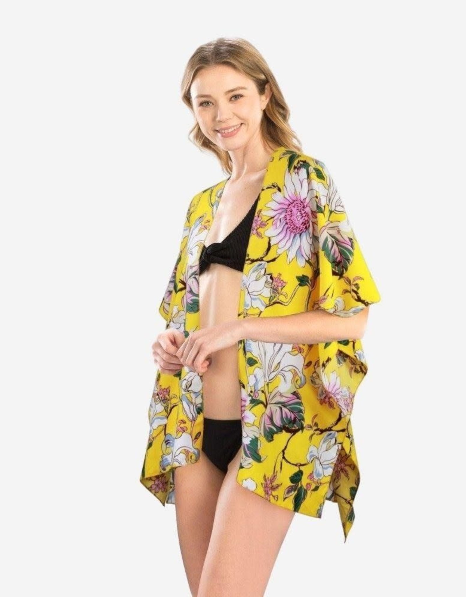 judson 7308807 - Lightweight Vintage Floral Print Kimono  - O/S - Yellow