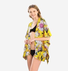 judson 7308807 - Lightweight Vintage Floral Print Kimono  - O/S - Yellow