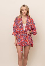 judson 7309769 - Lightweight Front Tie Floral Print Kimono  - O/S - Coral