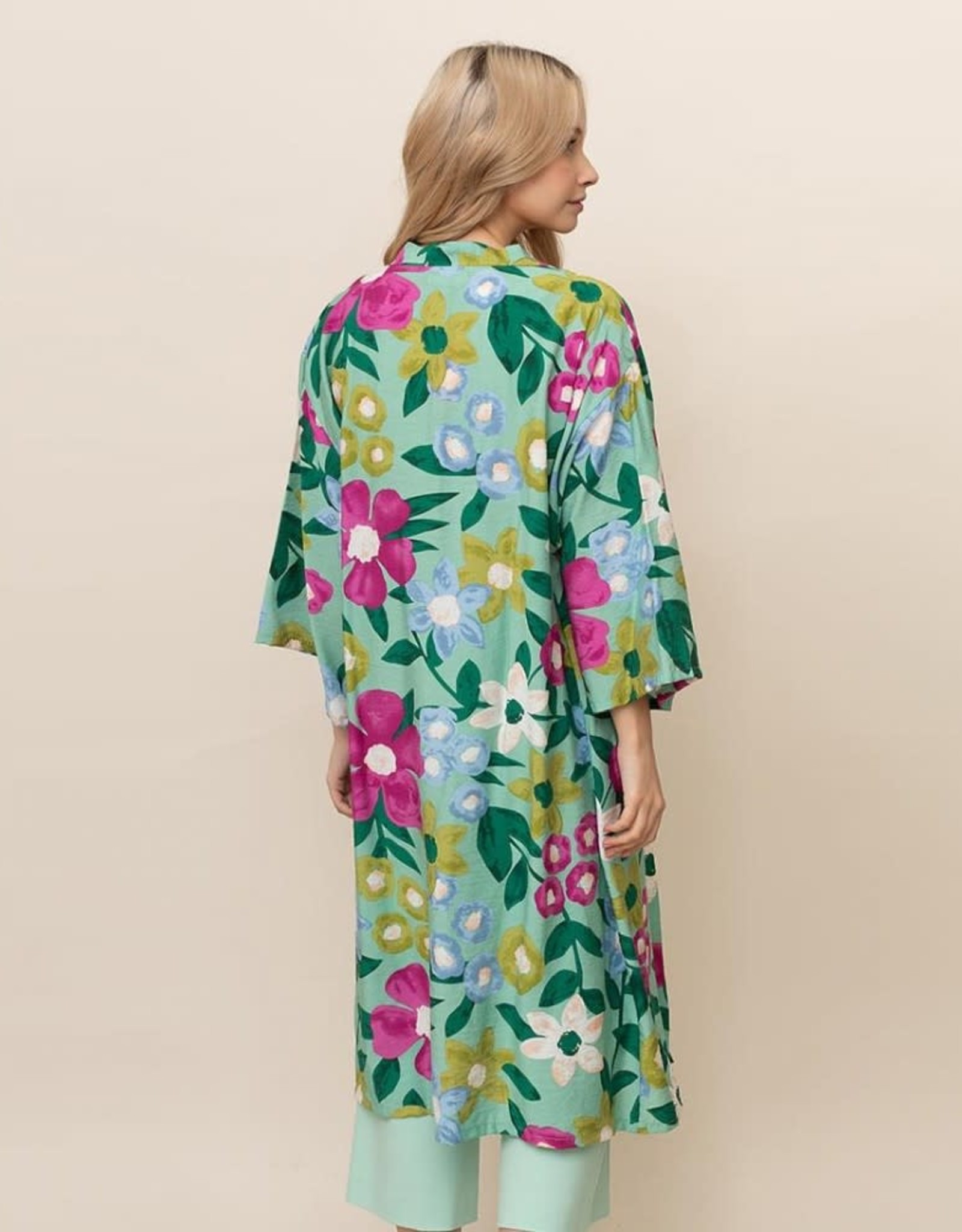 judson 7309807 - Lightweight Long Floral Print Kimono  - O/S - Teal