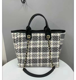 prettyper p21082-02 - DesignerTote Bag - Black/White Plaid (Fabric) 14"x10"x5.5"