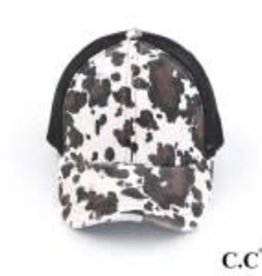 judson 725754 - C.C Distressed Cow Print Criss Cross Pony Cap with Mesh Back