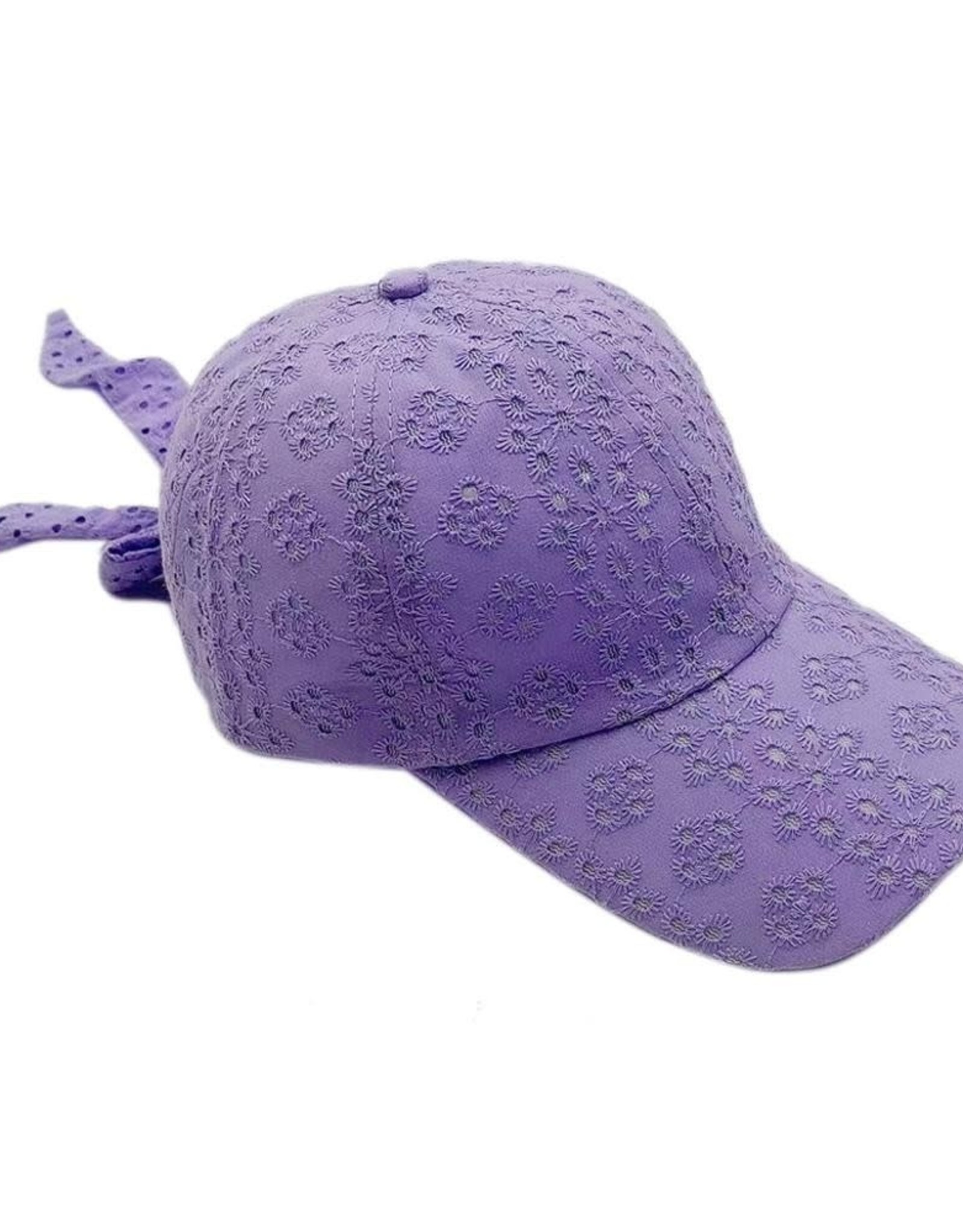 judson 728895 - Floral Eyelet Baseball Cap With Tie - Lavender