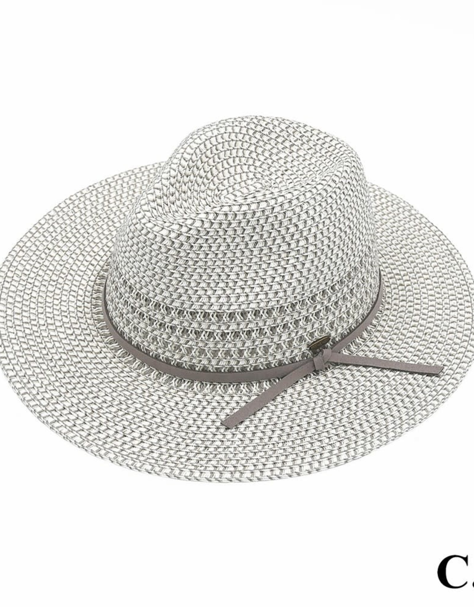 judson 729204 - C.C Multi-Color Heather Panama Straw Hat With Faux Suede Trim Band  - Light Gray